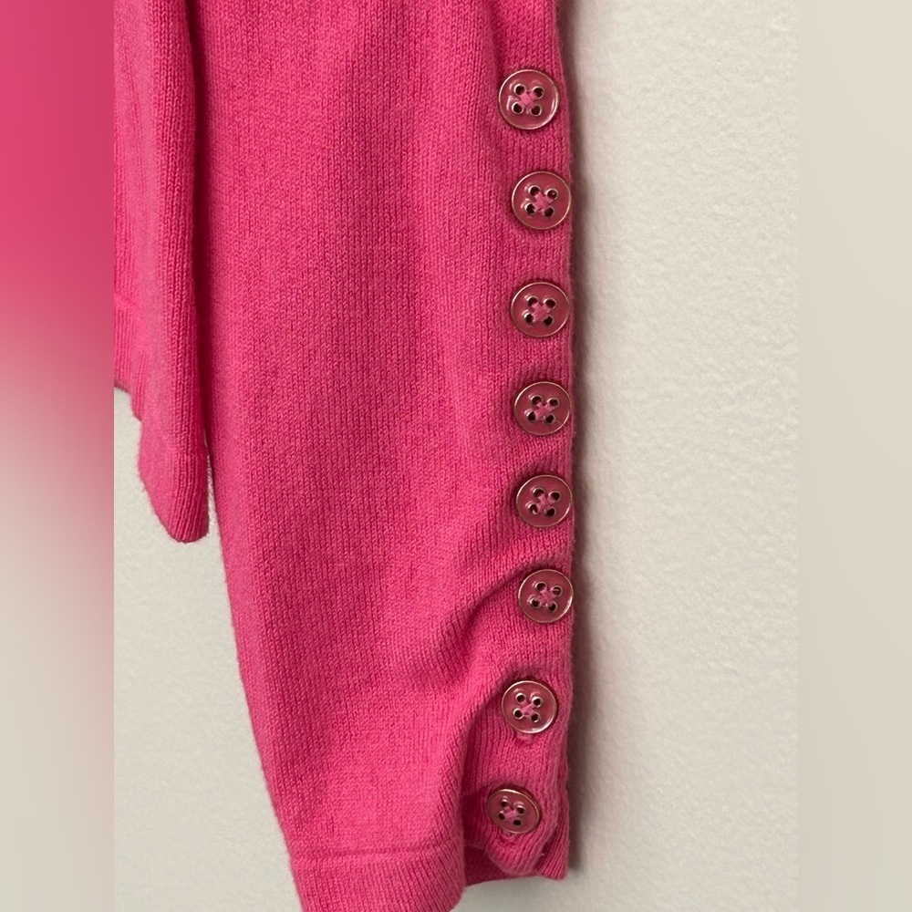 J Mclaughlin XS Jamey Sweater Hot Pink Long Sleeve Knit Cotton Button Crew Prep - Picture 3 of 8